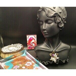 Butterfly & Real Jasper Flower Storybook Line Artisan Statement Necklace 20"
